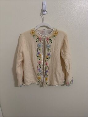 50s Embroidered Cream Floral Cardigan
